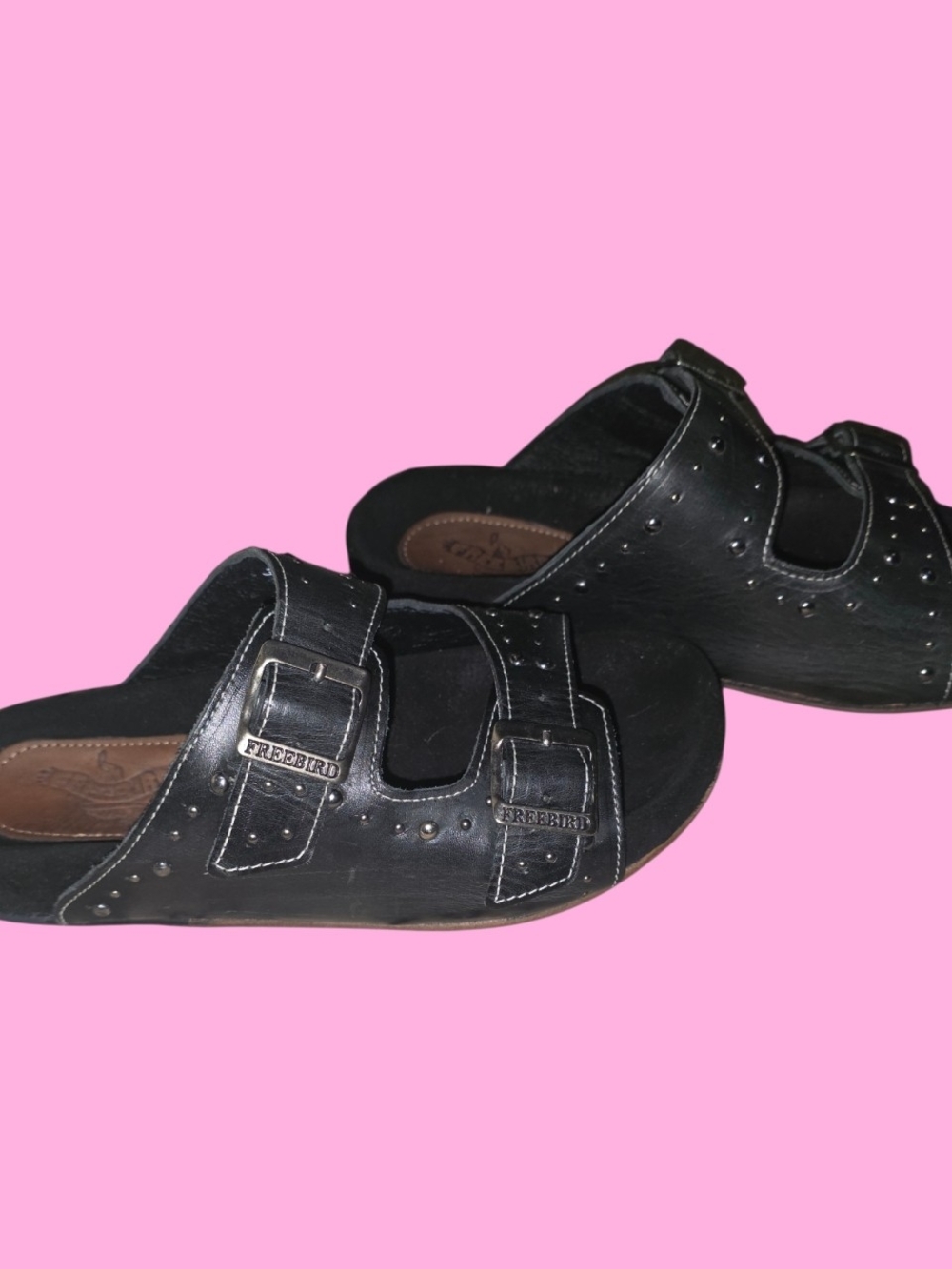 Freebird by Steven Black Studded Double Buckle Slides